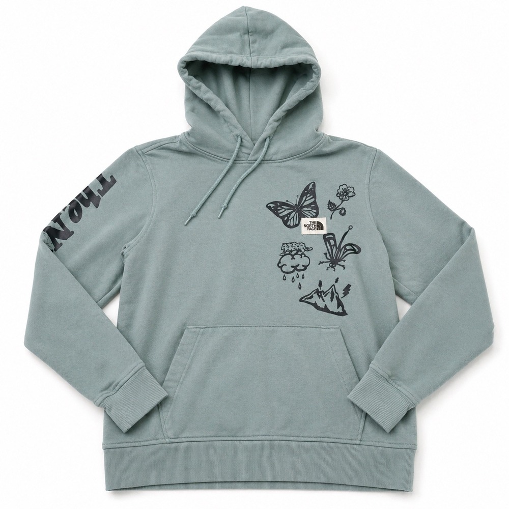 The North Face Womensā Blue Graphic Butterfly Mountain Hoodie Sweatshirt Small